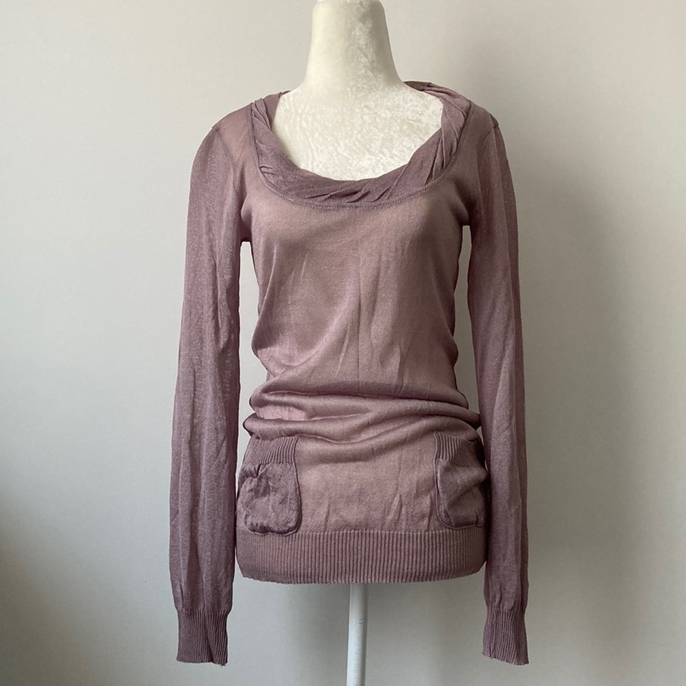 Violet Long Sleeve Sheer Top with Tiny Pockets